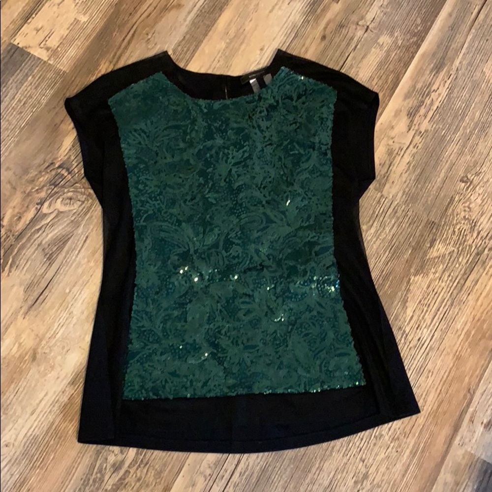 BCBG Green Sequin Holiday Top